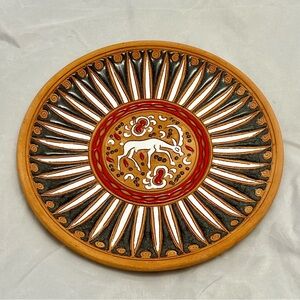 Bonis Pottery Terracotta Decorative Enamel Plate Rhodes Greece 8.5", Vintage EUC